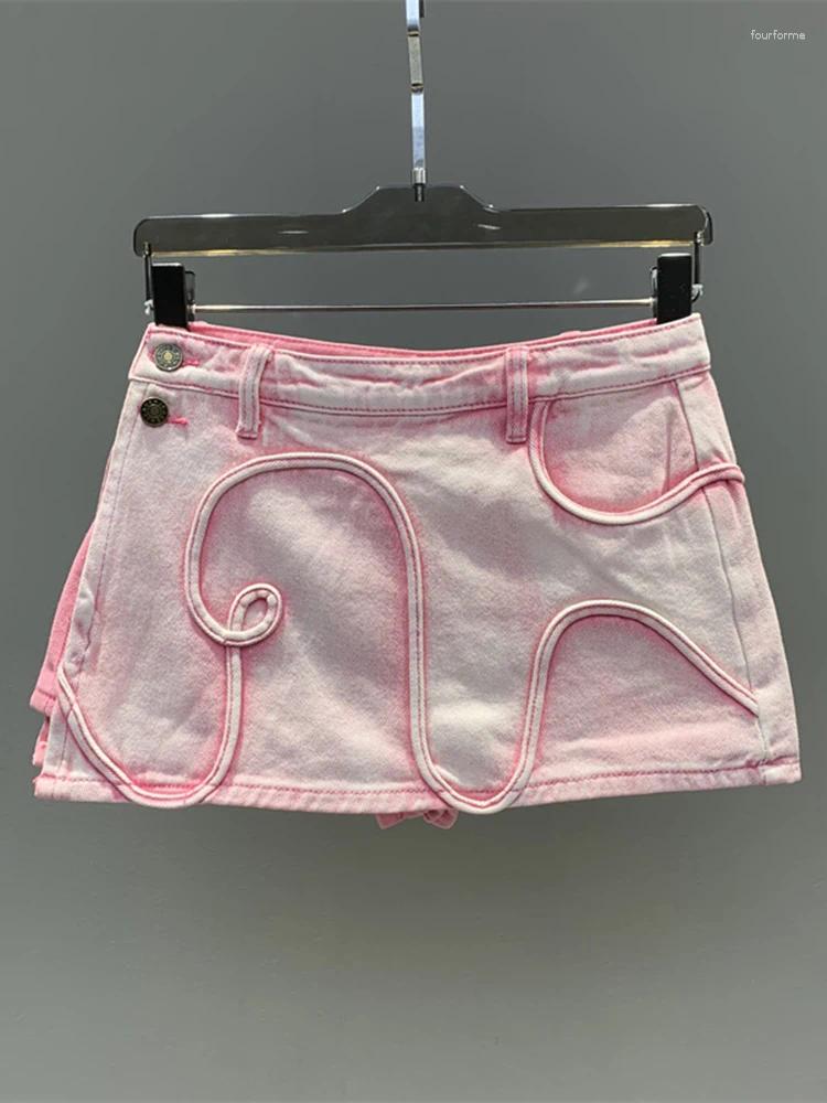 Skirts Fashion Women Denim Skirt High Waist Irregular Line A-line Solid Color Washed Mini Cotton Summer 2023 17A9628