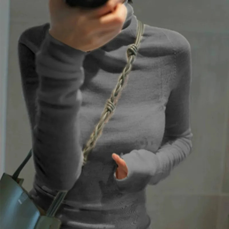 Womens Sweaters Turtleneck Knitted Cashmere Sweater Ultrathin Pile Neck Wool Knit Pullover Fashionable Solid Ribbed Pullovers 231016