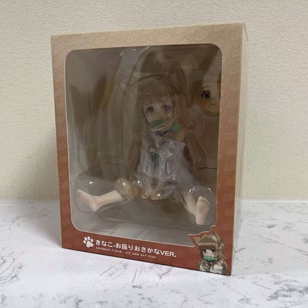 Finger Toys 14cm Golden Head My Cat is A Kawaii Girl Anime Figure Hobby Sakura Soybean Flour Sit and Eat Fish Collectible Model Doll Toys