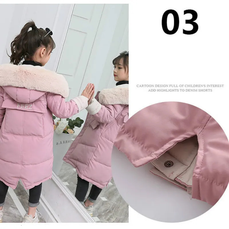 Down Coat Children Winter Cotton Jacket Fashion Girl Clothing Kids Clothes Thick Parka Fur Hooded Snowsuit Outerwear 231016