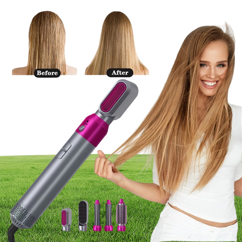 5in1 Air Styler Ceramic Hair Straightener Hair Dryer Brush Spinning For Volume And Soft Curls Waves Airbrush Salon Tool