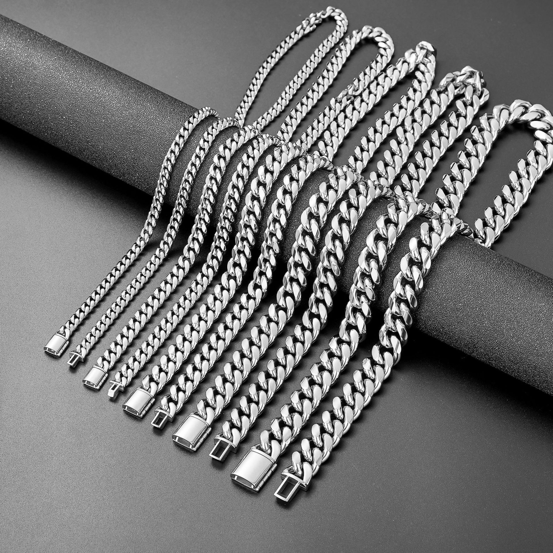 6mm-14mm Hip Hop Stainless Steel Miami Cuban Link Chain High Polished No Fade Mens Necklace Jewelry Accessories