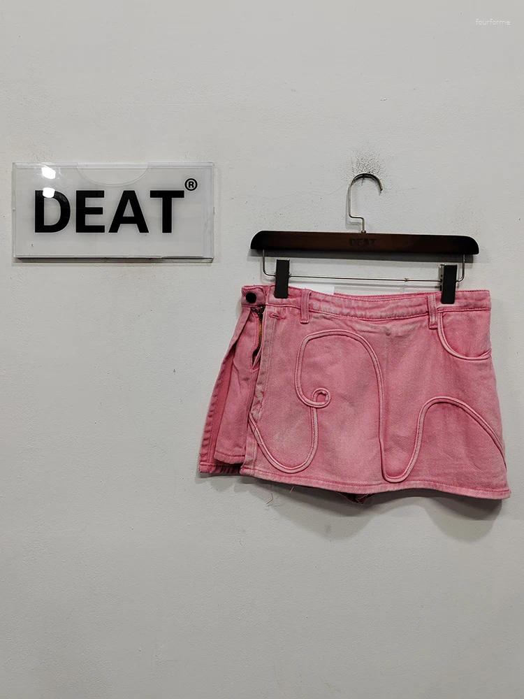 Skirts Fashion Women Denim Skirt High Waist Irregular Line A-line Solid Color Washed Mini Cotton Summer 2023 17A9628