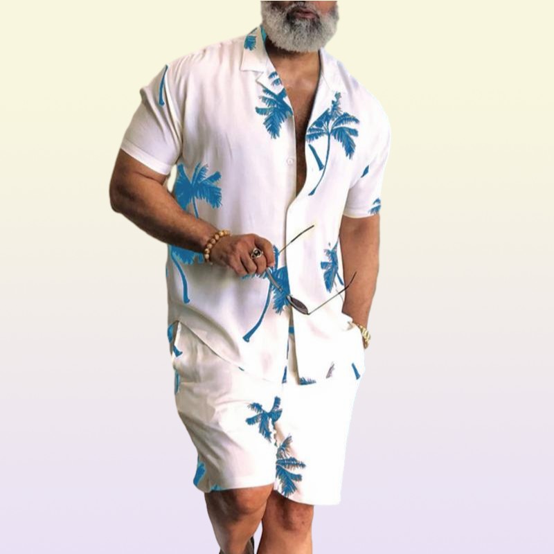 Men039s Tracksuits Printing National Style Hawaiian Mens Short Sleeve Set Summer Casual Floral Shirt Beach Two Piece Suit