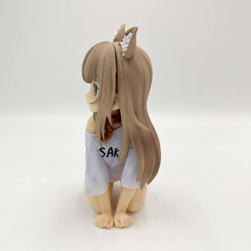 Finger Toys 12cm Golden Head My Cat is A Kawaii Girl Anime Figure Hobby Sakura Soybean Flour Sit and Eat Fish Collectible Model Doll Toys