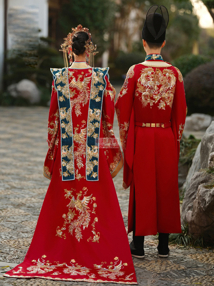Ming Dynasty Costume Hand Made Groom Dragon Embroidery Xiuhe Clothing Ancient China Trend Bride Phoenix Hanfu Wedding Dress
