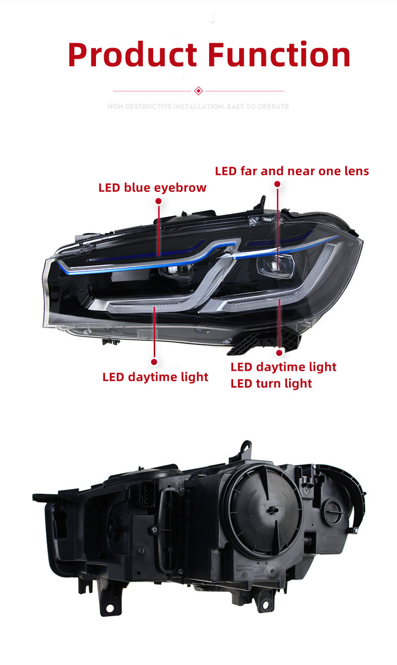 Car Front Lamp for BMW X5 X6 2014-20 18 Headlights Assembly F15 Modified LED Blue Eyebrow Daylight Turn Signal Headlamp