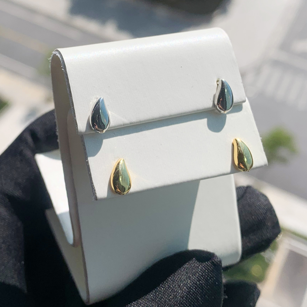 Gold Color Chunky Dome Water Drop Peas Shape Stud Earrings Mini Glossy High Polished Fashion Hip Hop Women Lady Festival Gift Jewelry