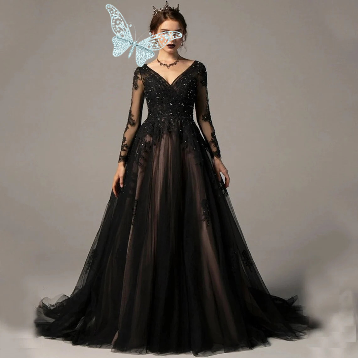 Long Sleeve V-Neck Wedding Dress Sheath Button Backless Bride Gown Spandex Sweep Train Pleats Vestido