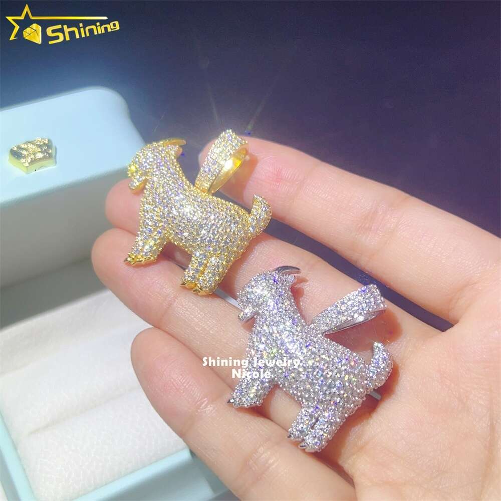 Hot Sale Iced Out Charms Sier Small Goats Dia Moissanite Pendant For Tennis Chain