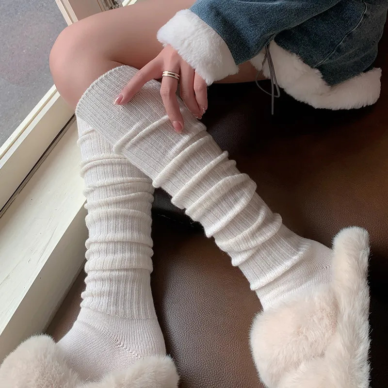 Socks Hosiery Women Long Socks Cashmere Women Boot Solid Wool Thigh Stocking Skinny Casual Cotton Over KneeHigh Fluffy Female Long Knee Sock 231016