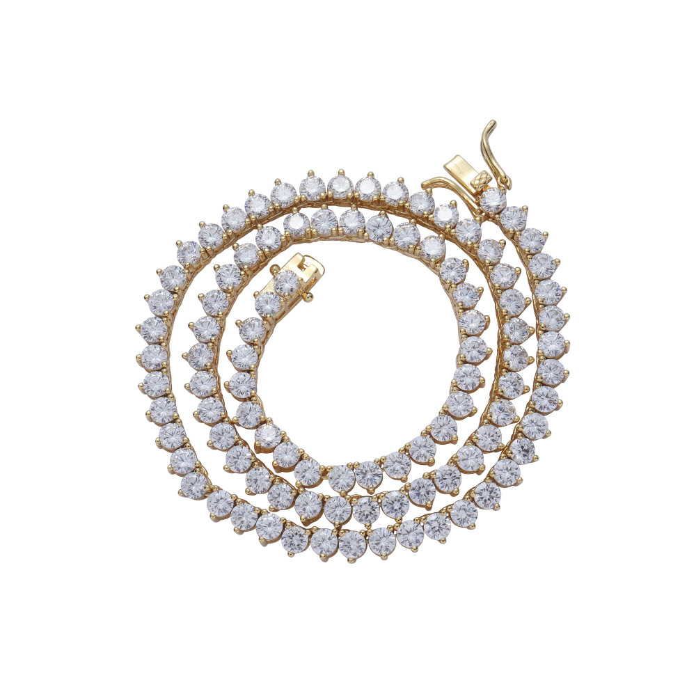 tennis chain necklace designer for women stainless steel plated gold silver 3MM 4MM width inlaid 1 row diamond iced out chains link necklaces hip hop 