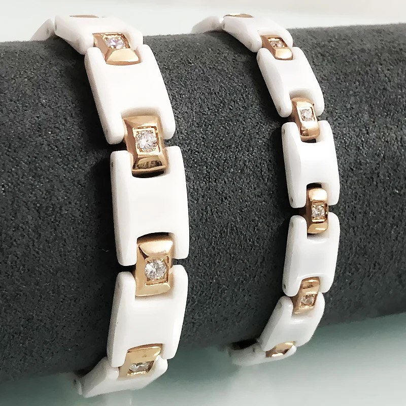 Chain Health Care Magnetic Therapy Bracelets For Women White Ceramic Rose Gold Plated Stainless Steel Bracelet Men CZ Jewelry 231016