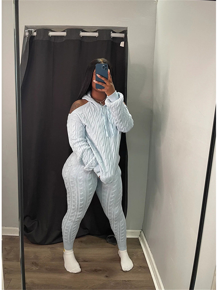 Designer Knitted Tracksuits Two Piece Sets Women Fall Winter Sweatsuits Long Sleeve Knitting Hooded Sweater Top and Pants Autumn Outfits Wholesale Clo
