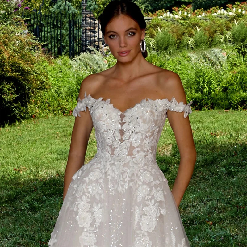 Wedding Dress Sweetheart Off the Shoulder Lace Appliques Vestidos De Novia A-line Sweep Train Robe De Mariee
