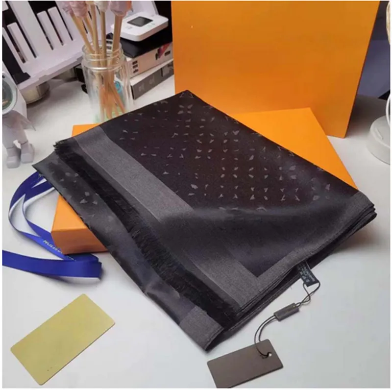 Designer Scarf Silks Cotton Blend Women Fashion Silken Scarf Designer Scarves Top Quality Silk Color-blocking Fringed Edges Size 180cmX70cm With Box