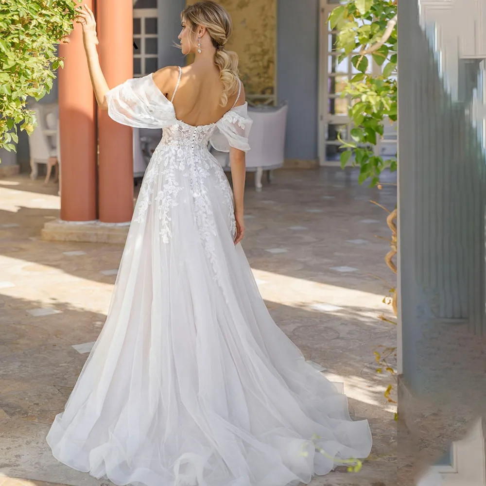 Sweetheart Lace Appliques Wedding Dress For Women Custom Made Side Slit Bridal Gowns Sweep De Mariee Train Robe