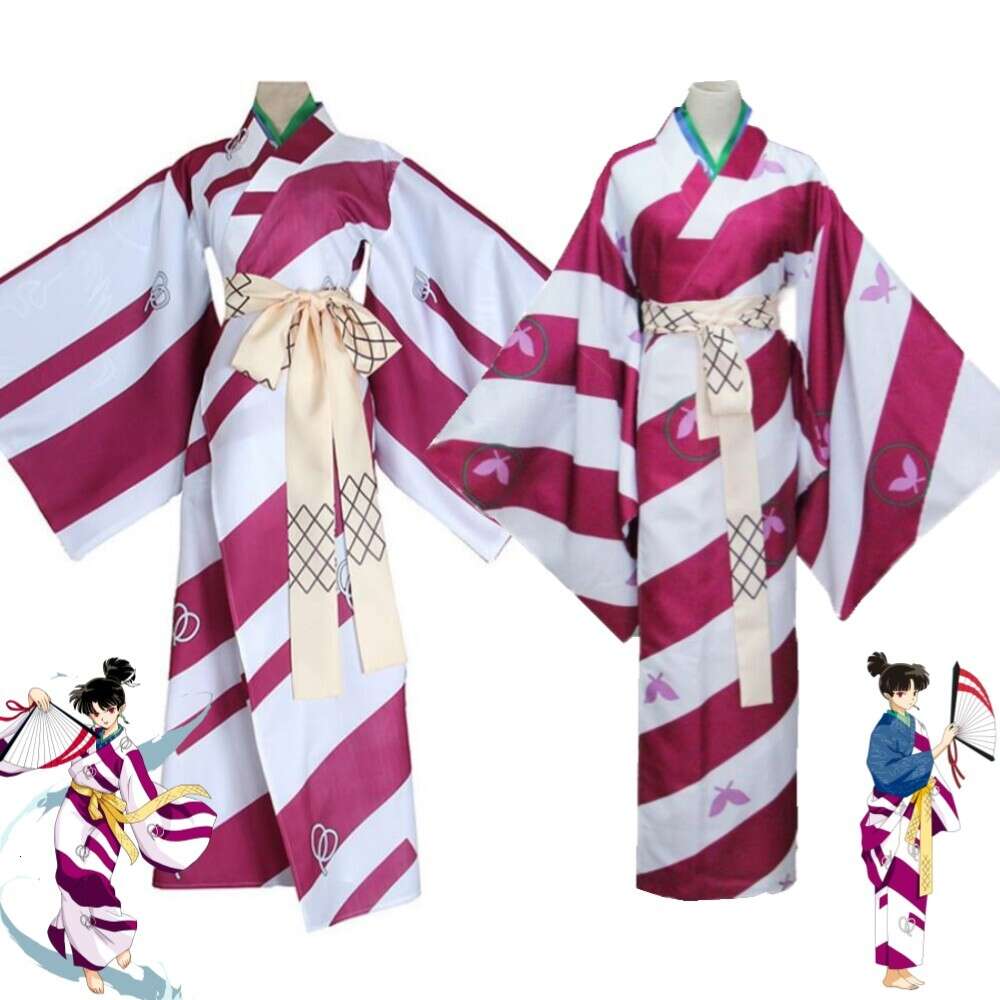 Cosplay Anime Inuyasha Kagura Disfraz de Cosplay Japonés Mariposa Impreso Kimono Traje Halloween Carnaval Fiesta Albornoz Uniforme Traje