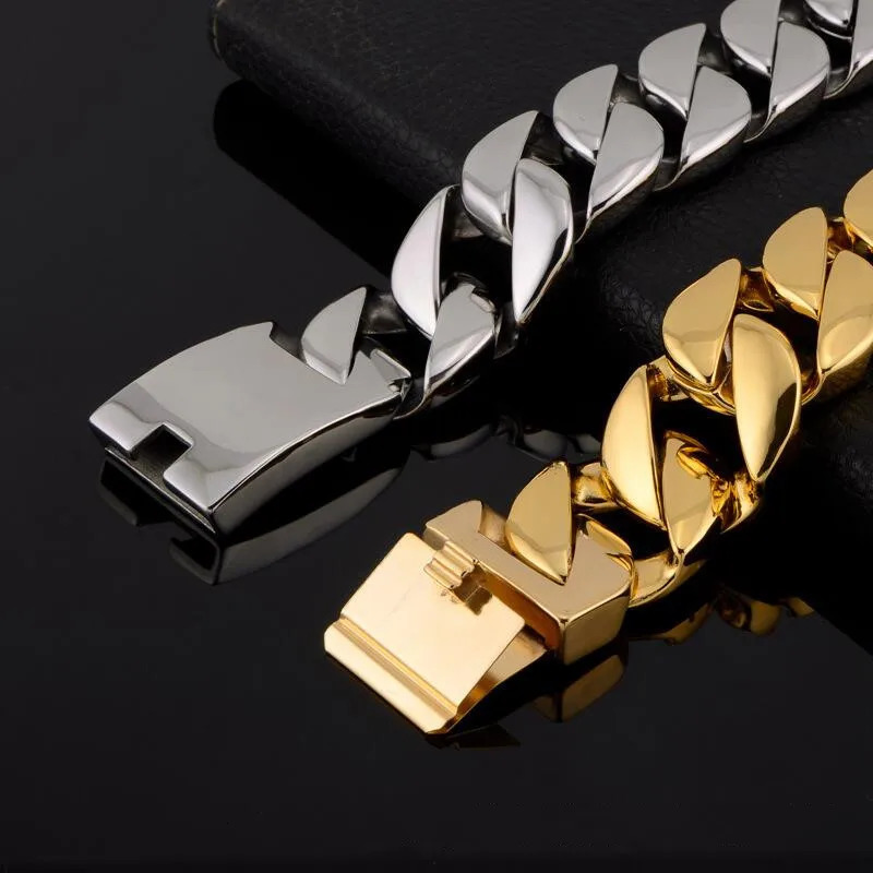 Chain Granny Chic Heavy Strong 12mm26mm Silver Color Gold Tone Curb Cuban Link Bracelet Bangle Jewelry for Hip Hop Cool Men 231016