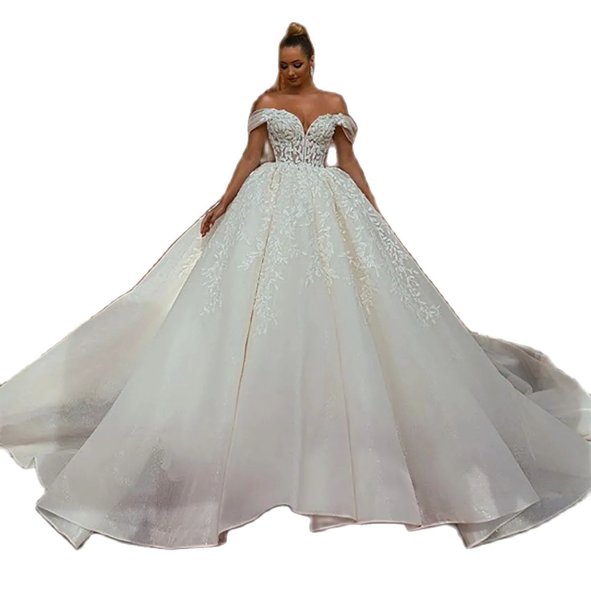 Elegant Wedding Dresses Lace Modern Off Shoulder Bridal Gowns Sweep Train Plus Size Vestidos De Novia Custom Made