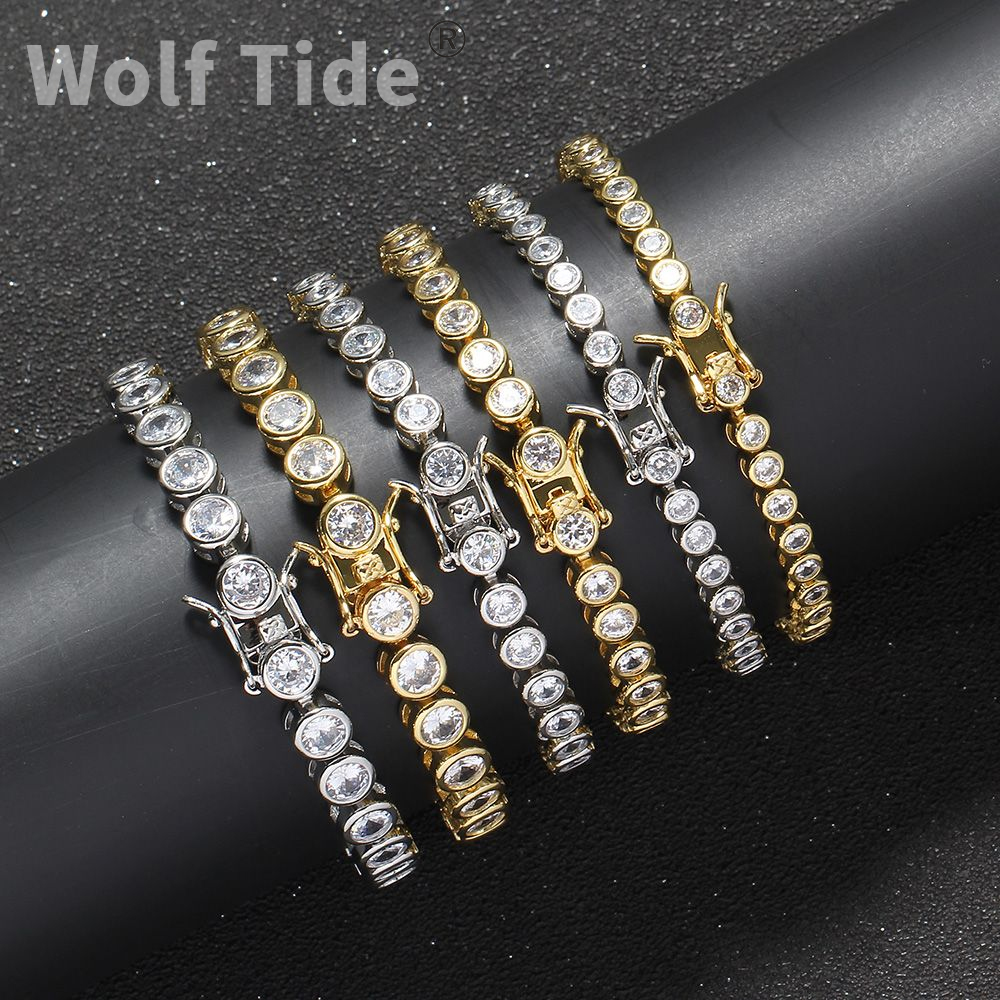 New Fashion Round Charm Tennis Bracelet Bangle Iced Out 5mm Width 7inch 8inch High Quality Brass Hip Hop Bling CZ Zircon Men's Jewelry for Women 