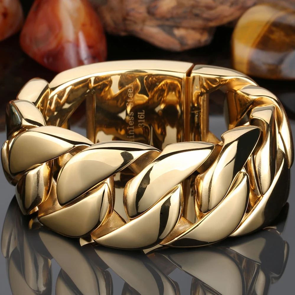 Chain Heavy Metal 31MM Wide Curb Man Bracelet Men In Stainless Steel Massive Male Jewelry Mens Bracelets Bangles On Hand Handles 231016