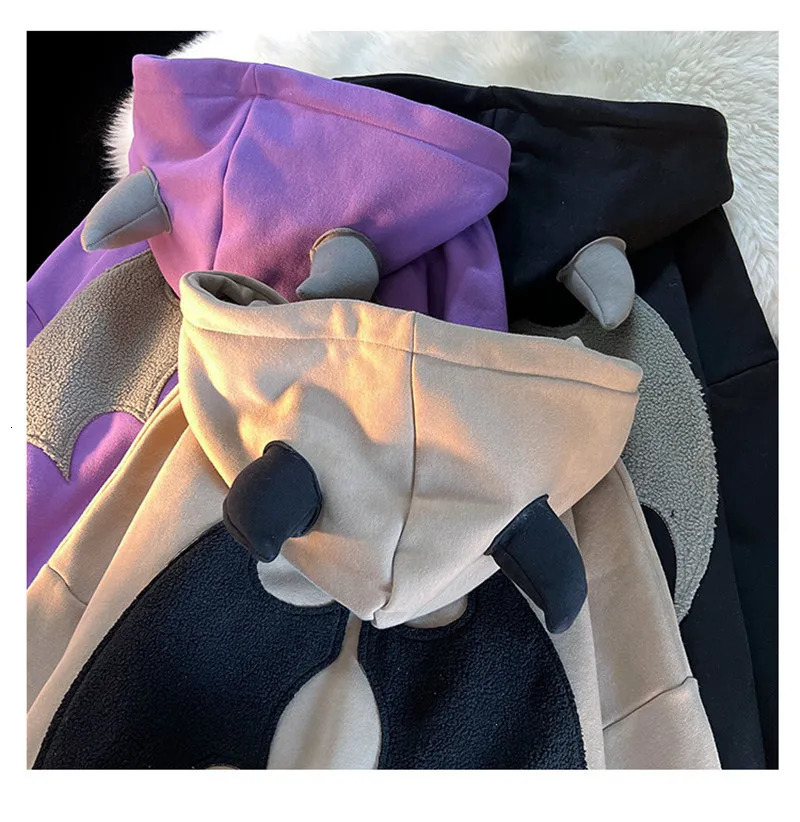 Women's Hoodies Sweatshirts American Retro Little Devil Horn Hoodies Y2k Women Letter Embroidery Zipper Hooded Sweatshirt Harajuku Casual Loose J