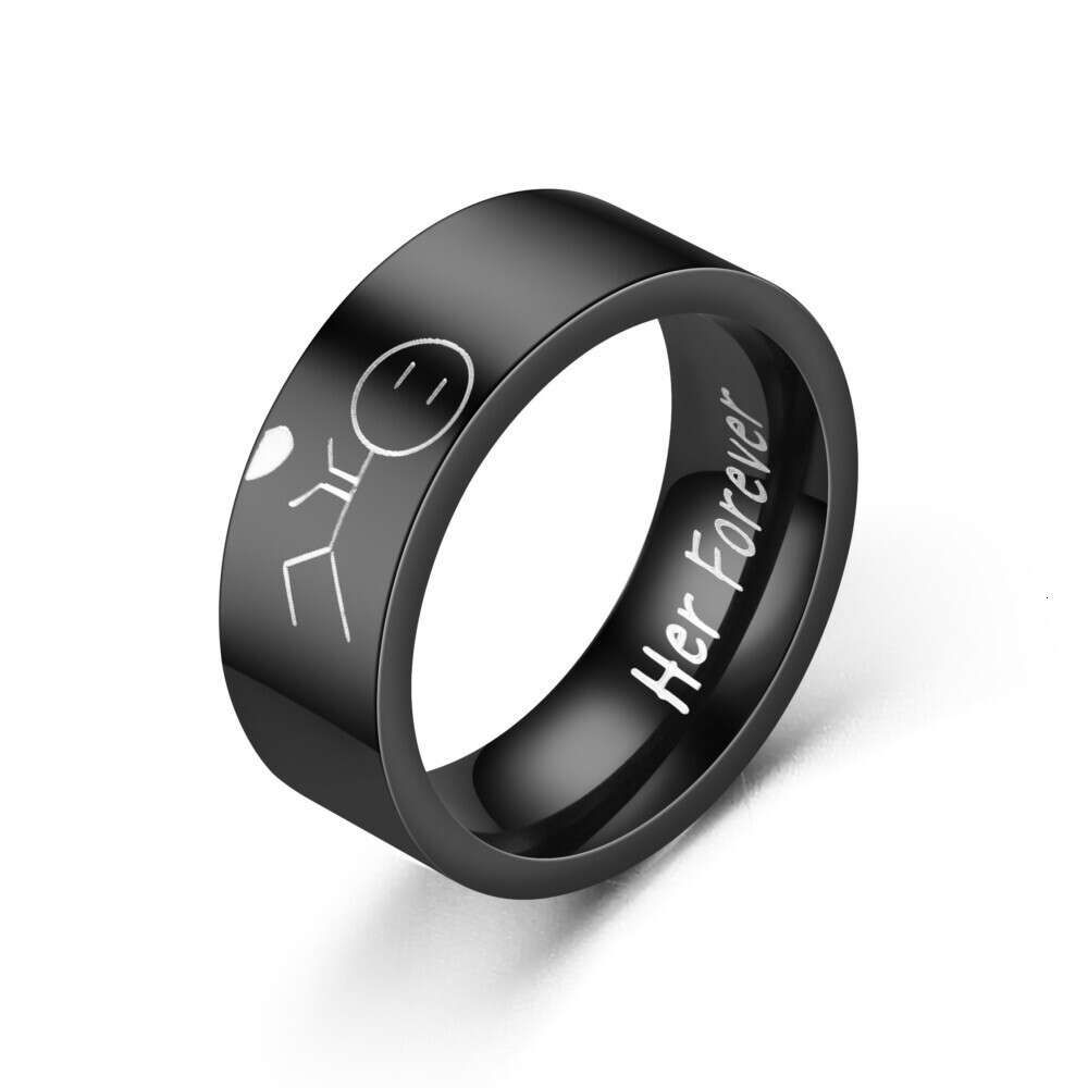 8mm Cartoon Couple Ring Band For Lovers His Always He Forever Wedding Engagement Finger Rings Cute Rings Anillos Vintage Wolf Tide Jewelry Gift Bijoux