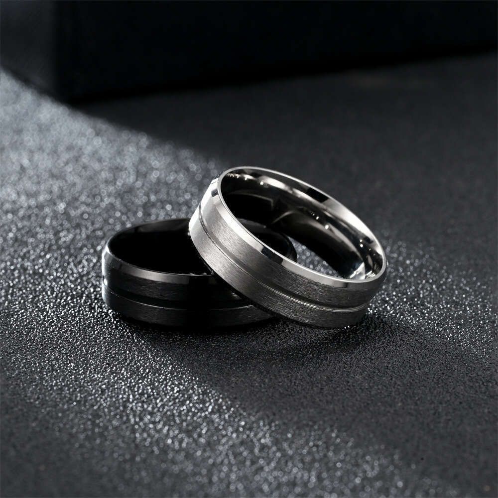 8mm New Fashion Finger Rings Center Groove Frosted Men's Stainless Steel Ring Minimalist Accessory Gold For Women Anillos Vintage Wolf Tide Jewel