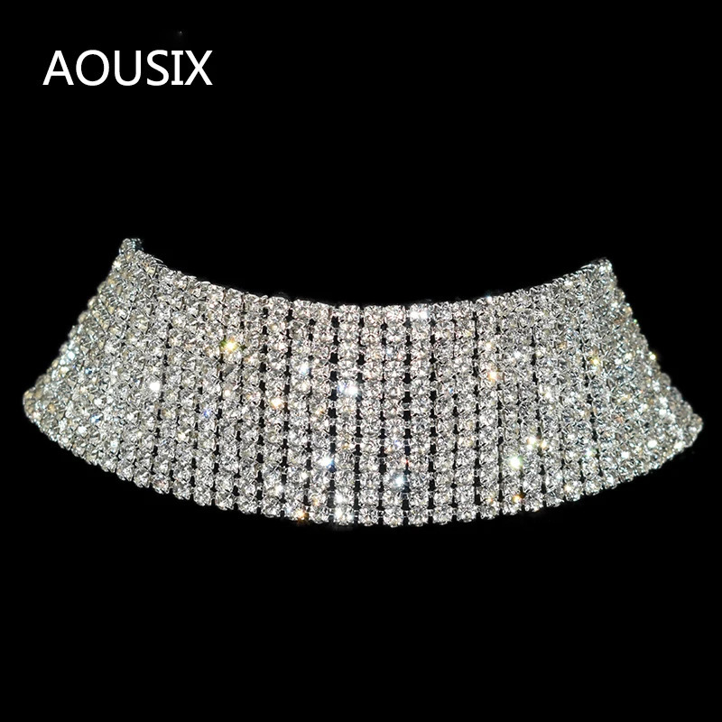 Chokers Sparkling Silver Color Crystal Collar Chain Choker Necklace Bridal Women Wedding Party Diamante Jewelry Gifts 231016