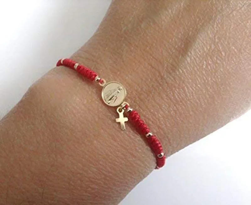 Chain 12pcs Virgin Mary Medal Adjustable Red String Bracelet Virgen la Milagrosa 231016