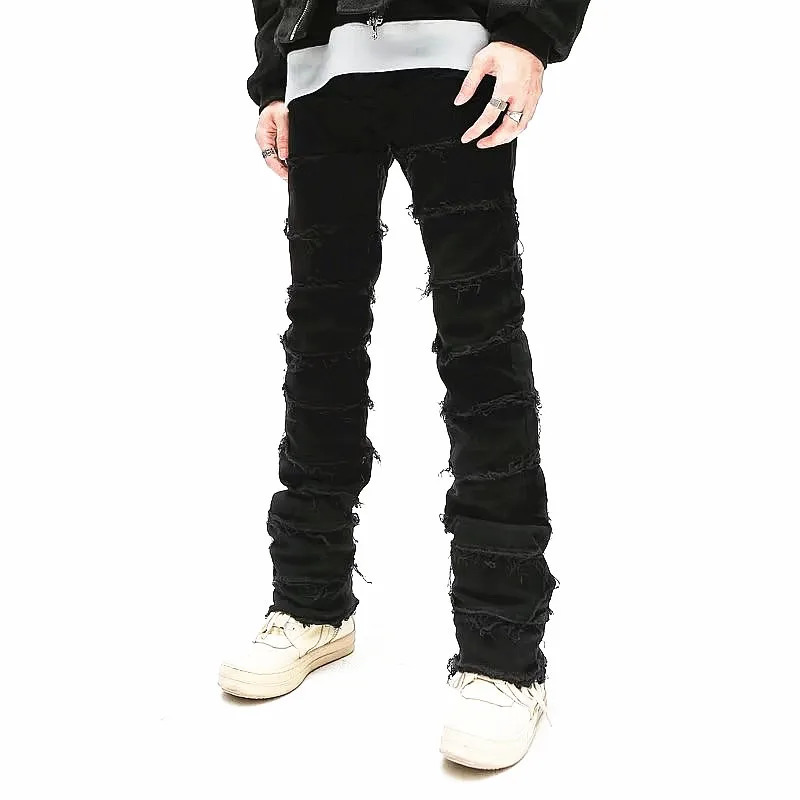 Mens Jeans Dark Streetwear Black Baggy Grunge Stacked Y2K Pants Men Patchwork Hip Hop Straight Denim Trousers Pantalones Hombre 231016