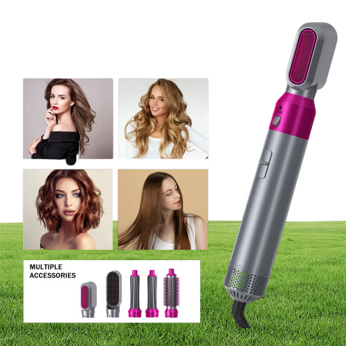 5in1 Air Styler Ceramic Hair Straightener Hair Dryer Brush Spinning For Volume And Soft Curls Waves Airbrush Salon Tool