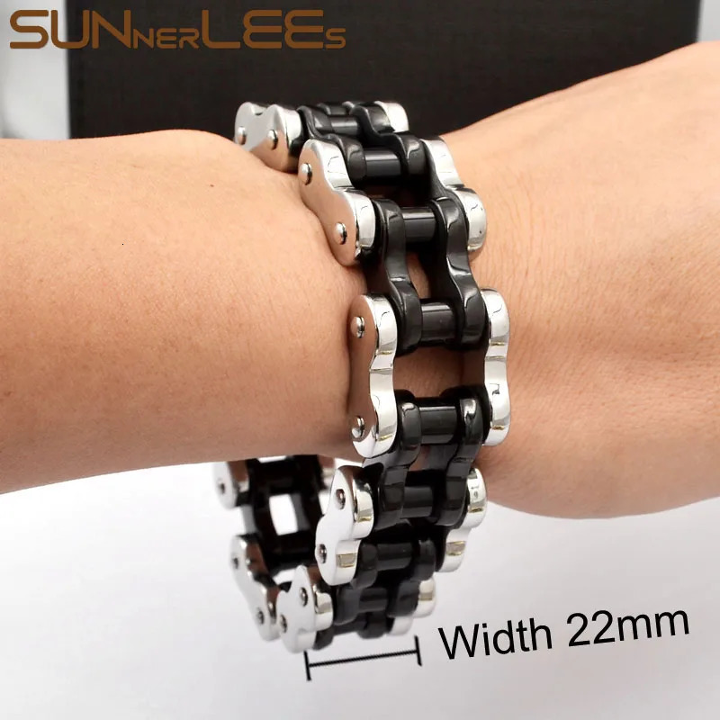 Chain SUNNERLEES 316L Stainless Steel Bracelet Bangle Biker Bicycle Motorcycle Link Silver Color Gold Plated Men Boy BC01 231016