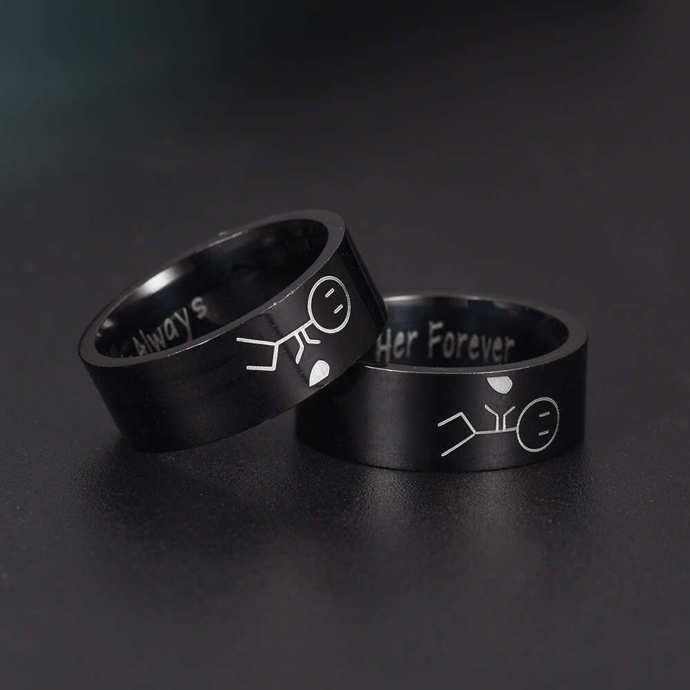 8mm Cartoon Couple Ring Band For Lovers His Always He Forever Wedding Engagement Finger Rings Cute Rings Anillos Vintage Wolf Tide Jewelry Gift Bijoux
