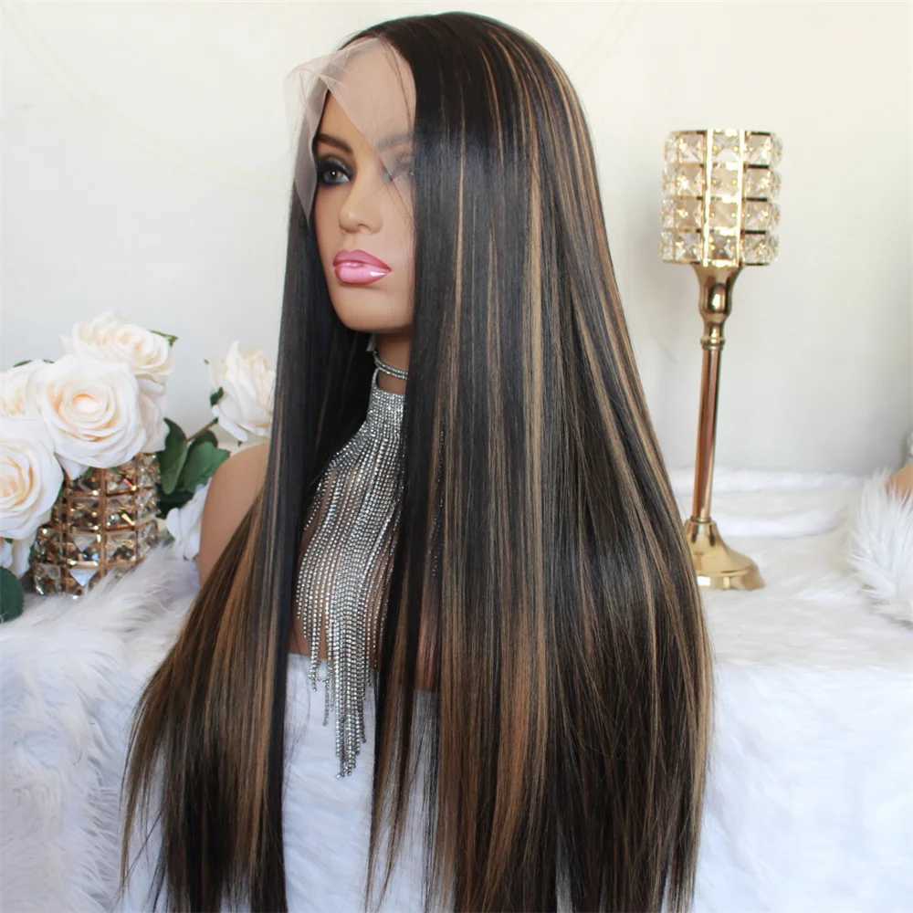 Synthetic Wigs Synthetic Highlight Lace Wigs Omber Blonde Body Wave 13x4x1 Middle t Part Ginger Heat Resistant Fiber for Black Woman 230227