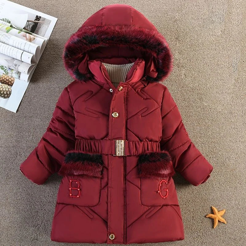 Down Coat 4 5 6 8 10 Years Winter Girls Jackets Keep Warm Fashion Fur Collar Princess Hooded Zipper Windproof Outerwear Kids Clothes 231016