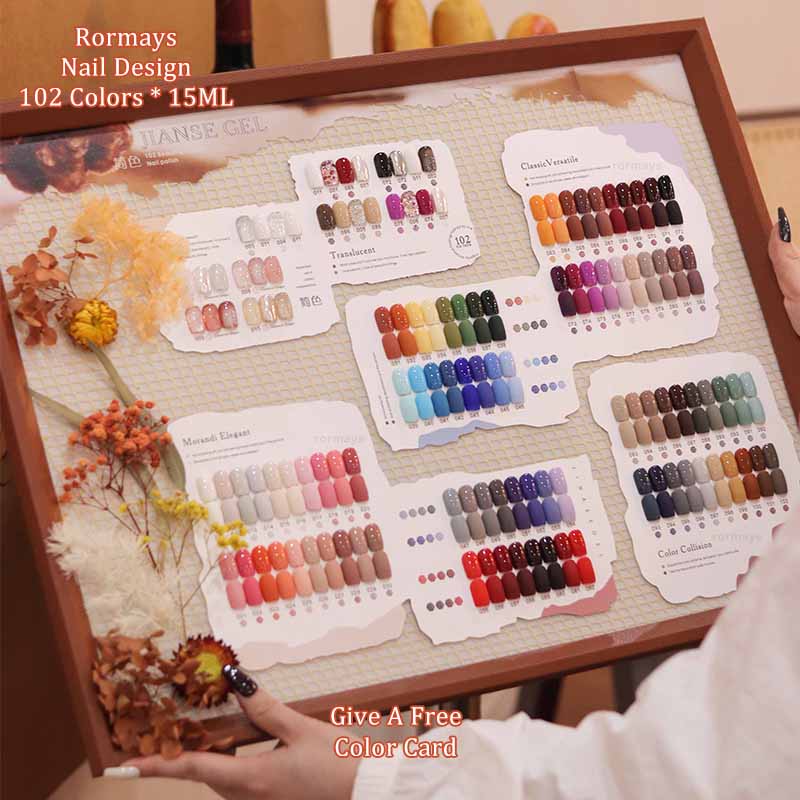 Rormays Autumn Winter 102 Color gel Polishing Set Caramel Mixed Semi Permanent Transparent Coating Color Transparent Shining UV LED Nail Design Factor