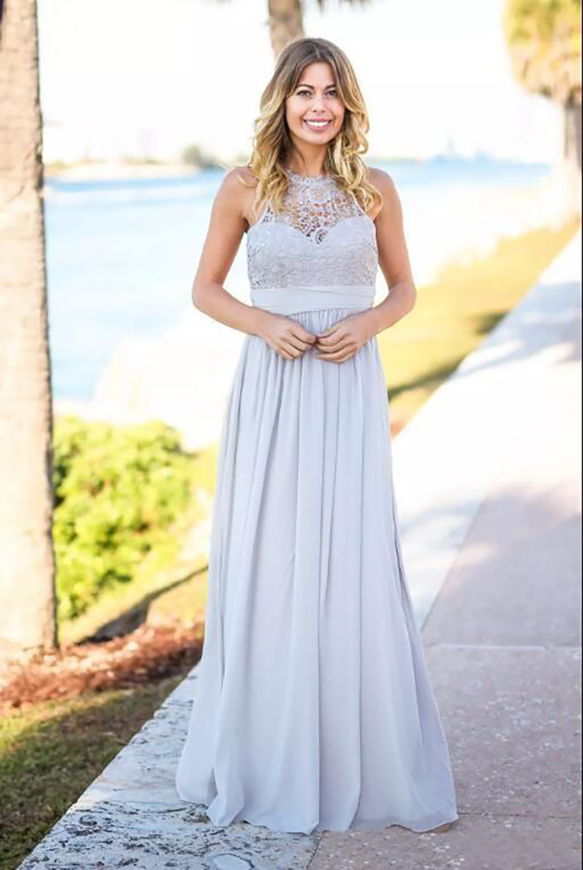 Silver Country Rustic 2023 Cheap Bridesmaid Dresses Sleeveless Open Back Floor Length Chiffon Maids of Honor Gowns Wedding Guest Wear