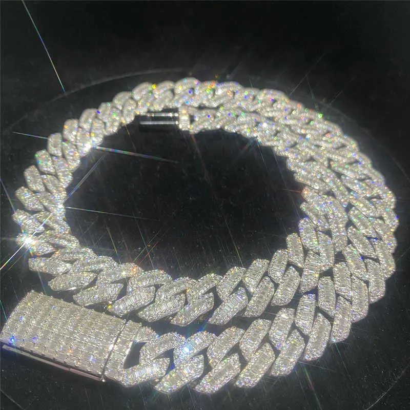 Iced Out Chains Hip Hop Jewelry Dia Men Gold Necklace Sier Fully VVS Moissanite Baguette Cuban Link Chain 20mm