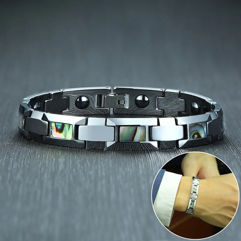 Chain Antiscrated Tungsten Bracelet Men Natural Shell Hematite Magnetic Health Energy Link Shiny Jewelry Male Christmas Gifts 231016