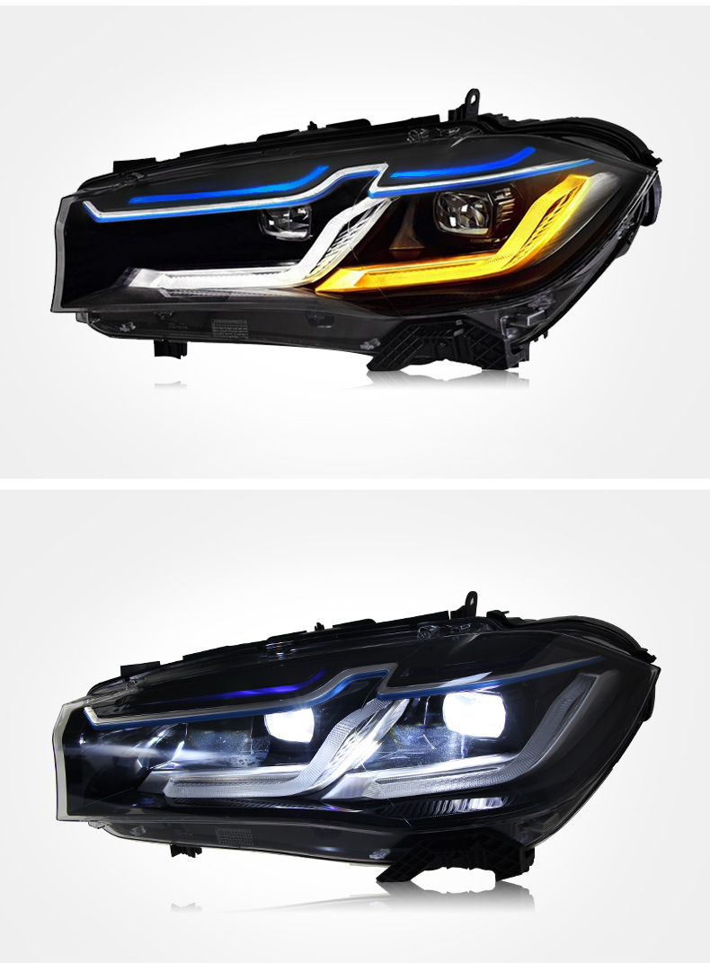 Car Front Lamp for BMW X5 X6 2014-20 18 Headlights Assembly F15 Modified LED Blue Eyebrow Daylight Turn Signal Headlamp