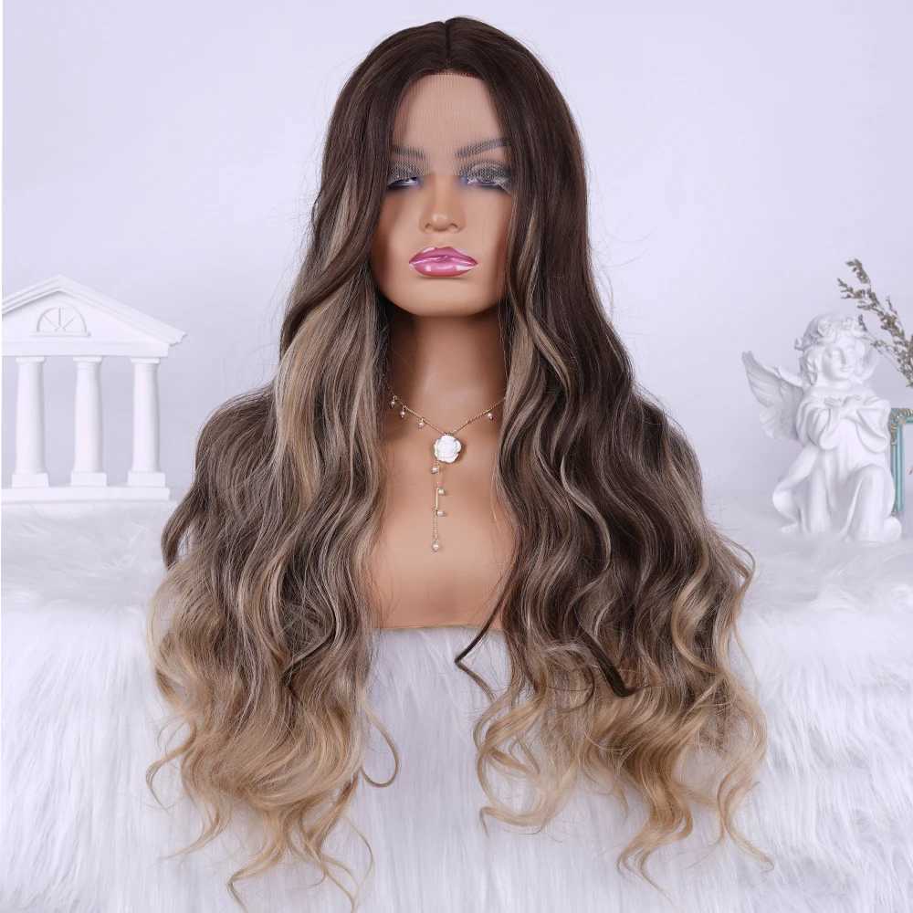 Synthetic Wigs Synthetic Highlight Lace Wigs Omber Blonde Body Wave 13x4x1 Middle t Part Ginger Heat Resistant Fiber for Black Woman 230227