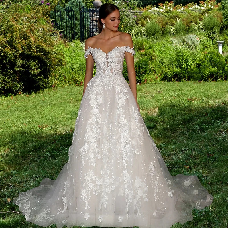 Wedding Dress Sweetheart Off the Shoulder Lace Appliques Vestidos De Novia A-line Sweep Train Robe De Mariee