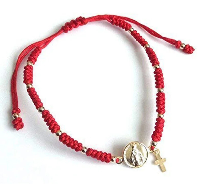 Chain 12pcs Virgin Mary Medal Adjustable Red String Bracelet Virgen la Milagrosa 231016
