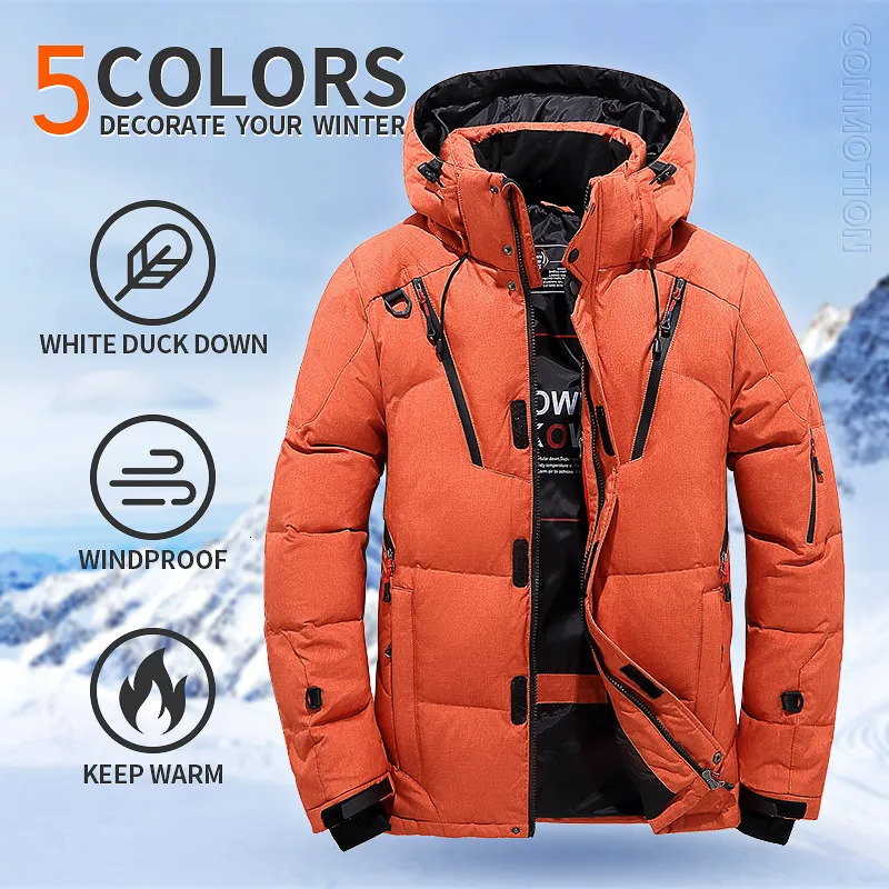 Men's Down Parkas Winter Down Jacket Men White Duck Coat Windproof Warm Travel Camping Overcoat in Thicken Solid Color Hooded Male Clothing 23101