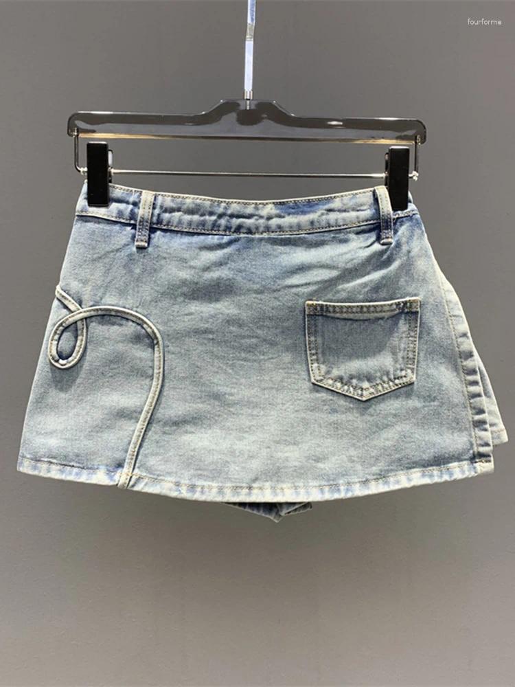 Skirts Fashion Women Denim Skirt High Waist Irregular Line A-line Solid Color Washed Mini Cotton Summer 2023 17A9628
