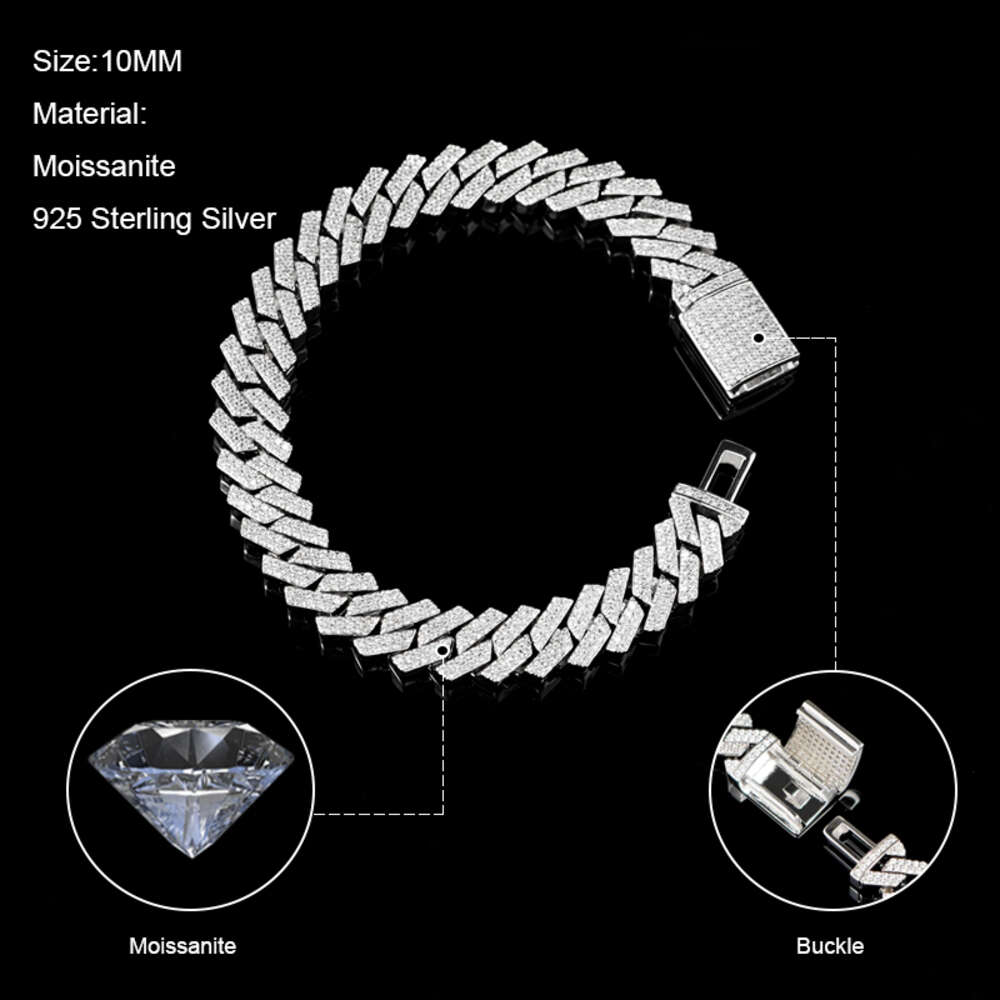 Fashion Moissanite Mens Iced Out 925 Sterling Silver Jewelry Gold for 10mm 16mm Men Chains Necklace Mens Gold Jewelry