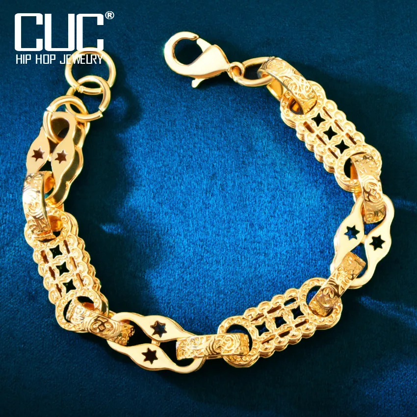 Chain CUC Men Hip Hop Bracelet 10mm 18K Gold Color Plated Copper Cuban Link Fashion Punk Jewelry For Gift 231016
