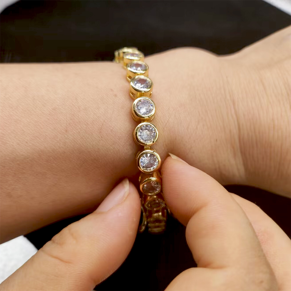New Fashion Round Charm Tennis Bracelet Bangle Iced Out 5mm Width 7inch 8inch High Quality Brass Hip Hop Bling CZ Zircon Men's Jewelry for Women 